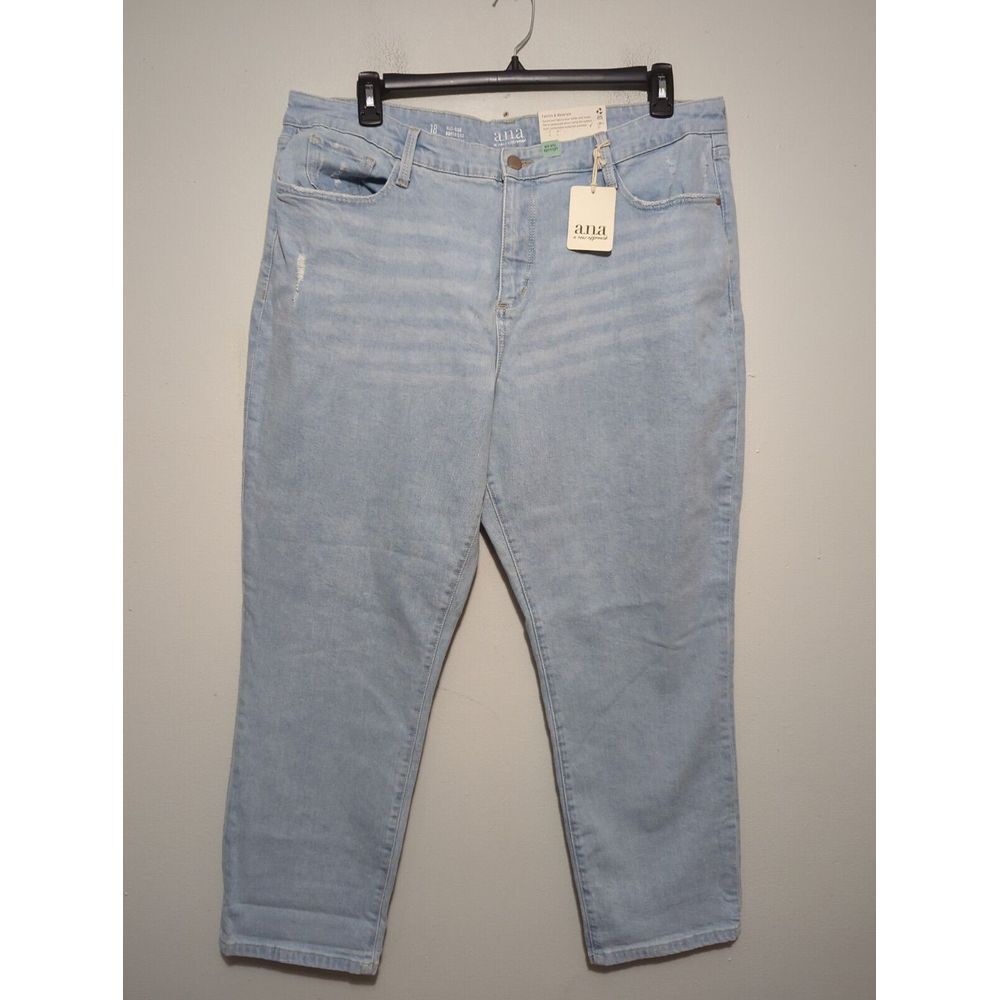 ANA A New Approach Mid-Rise Boyfriend Jeans Light Wash Blue Distressed Size 18